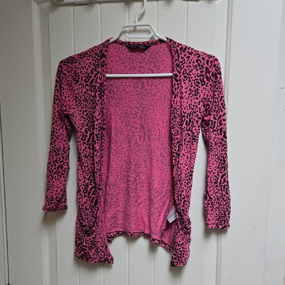 Candy Couture Pink Black Leopard Print Cardigan Kids Children 10/11